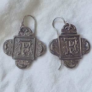 Silver Earrings with  Initial F
